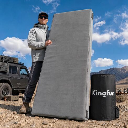 Kingfun 3 بوصة CertiPUR-US وسادة مرتبة للتخييم من إسفنج الذاكرة، وسادة نوم قابلة للطي مقاومة للماء، سجادات نوم سميكة للخيمة مع حقيبة سفر قابلة للإزالة in Kuwait