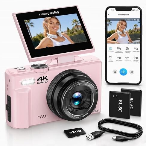 4K Digital Camera for Photography,64MP Vlogging Camera with 180°Flip Screen in Saudi Arabia