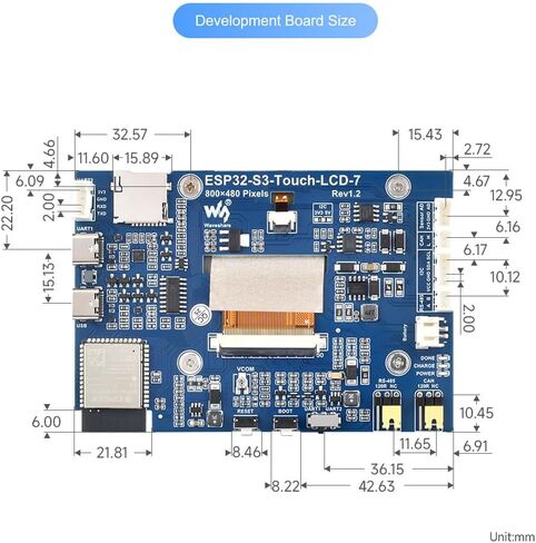 ESP32-S3 7inch Touch LCD Display Development Board, 800×480 Pixels 65K RGB 5-Point Touch Screen, Onboard Sensor, CAN, RS485, I2C Interface, etc. Supports 2.4GHz Wi-Fi & Bluetooth 5 in Saudi Arabia