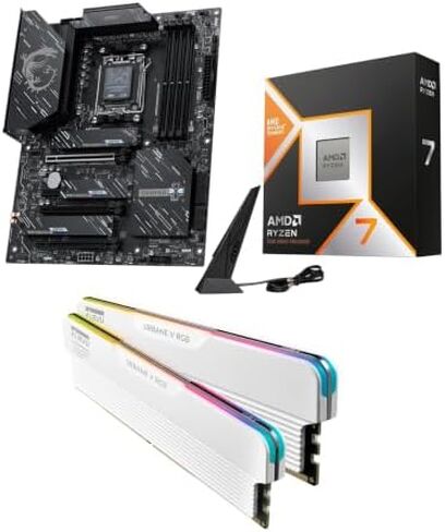 Micro Center CPU Motherboard Memory Combo: AMD Ryzen 7 9800X3D CPU Processor + MSI X870E Gaming Plus WiFi Motherboard + KLEVV Urbane V RGB DDR5 32GB 6000MHz CL30 Ram Memory White in Saudi Arabia