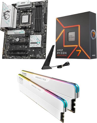 Micro Center CPU Motherboard Memory Combo: AMD Ryzen 7 7700X CPU Processor + MSI B850 Gaming Plus WiFi Motherboard + KLEVV Urbane V RGB DDR5 32GB 6000MHz CL30 Ram Memory White in Saudi Arabia