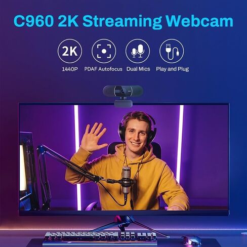 Webcam 2K Web Camera 1080P 60FPS Streaming Autofocus C960 USB Webcam with Microphones for YouTube Desktop/Laptop in Kuwait