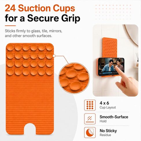 Flexible Silicone Phone Stand with 24 Pcs Suction Cups, Bendable Adjustable Phone Holder, Anti-Slip Foldable Desktop & Wall-Mount Stand for Smartphones, Tablets, and Lightweight Devices in Saudi Arabia