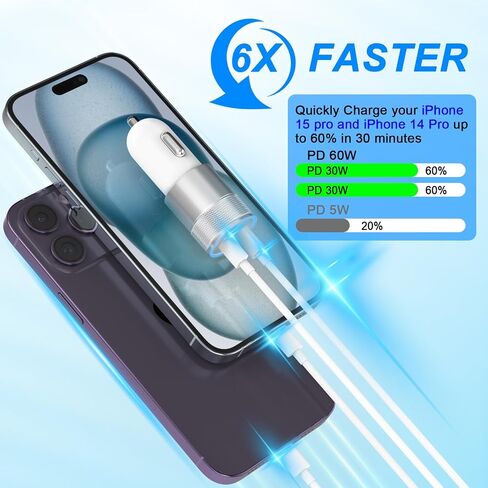 iPhone Car Charger Fast Charging, 60W Car Charger+Two Types of Cables, 2PCS in Saudi Arabia