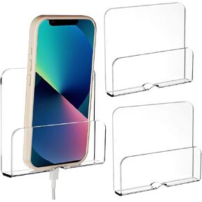 MIUPOO Clear Wall Mounted Phone Holder,Acrylic Phone Stand Self Adhesive with Charging Hole,Smartphone Cradle Bedside Organizer Remote Control Stand for RV Charging,2 Pieces. (2, Clear) in Saudi Arabia