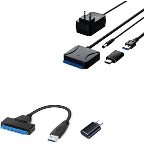 كابل محول SATA إلى USB 3.0 عالي السرعة، قارئ محول القرص الصلب لـ 2.5 بوصة 3.5 بوصة SSD وHDD حتى 12 تيرابايت، كابل Sata 2in1 Type-C/Type-A مع طاقة متوافقة مع Samsung Seagate WD in Kuwait