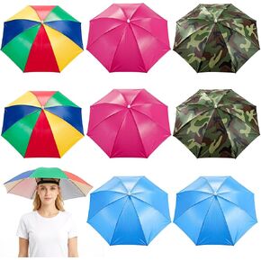 8 Pack Umbrella Hats, 27" Hands Free Head Umbrella with Elastic Band, Folding UV Protection Sports Waterproof Sun Rain Cap for Fishing, Beach Hiking, Camping, Gardening, Multicolor in Saudi Arabia