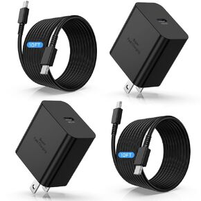 شاحن USB C فائق السرعة 45 وات وكابل شحن بطول 10 أقدام من النوع C إلى C، قابس محول كتلة شاحن حائط USB C لهاتف Samsung Galaxy S26/S25/S24 Ultra/S23+/S22 Plus/S21/iPhone Duo 18 17 16 15 Pro Max in Kuwait
