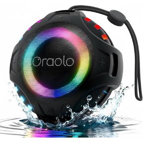 Oraolo Waterproof Shower Bluetooth Speaker, 15W Immersive Audio, 30H Playtime, Bluetooth 6.0, Support TWS, IPX7 Small Mini Speakers with LED Light, Ideal for Shower, Pool, Beach & Kayaking in Saudi Arabia