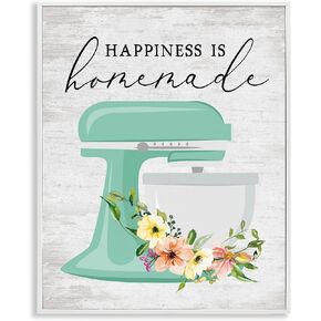 Stupell Industries Happiness is Homemade Phrase Floral Kitchen Stand Mixer, Designed by Lettered and Lined White Framed Wall Art, 16 x 20, Multi-Color in Saudi Arabia