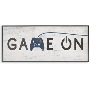 Stupell Industries Game On Video Gamer Phrase Blue Vintage Controller, Designed by Daphne Polselli Black Framed Wall Art, 13 x 30, Grey in Saudi Arabia