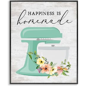 Stupell Industries Happiness is Homemade Phrase Floral Kitchen Stand Mixer, Designed by Lettered and Lined Black Framed Wall Art, 24 x 30, Multi-Color in Saudi Arabia