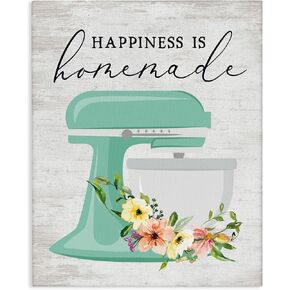 Stupell Industries Happiness is Homemade Phrase Floral Kitchen Stand Mixer, Designed by Lettered and Lined Canvas Wall Art, 16 x 20, Multi-Color in Saudi Arabia