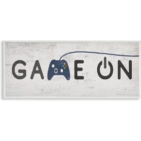 Stupell Industries Game On Video Gamer Phrase Blue Vintage Controller, Designed by Daphne Polselli White Framed Wall Art, 13 x 30, Grey in Saudi Arabia