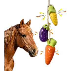 Horse Toys for Horses to Play with – 3 Pack TPR Silicone , Eggplant Corn Carrot,Super Durable Enrichment Toys for Stall, Pasture & Trailer, Strong Anti-Tear Squeaky Toys for Horses to Prevent Boredom in Saudi Arabia