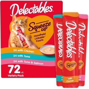 Delectables Squeeze Up Variety Pack, Creamy Squeezable Puree, Lickable Wet Cat Treats, Grain Free, No Added Fillers, No By-Products, No Added Preservatives, 0.5 Ounces Tube, 24 Tubes Total in Kuwait