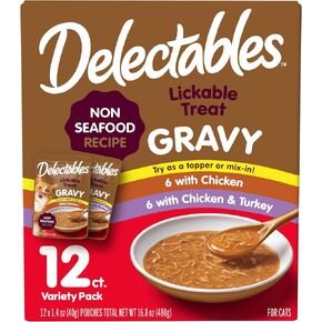 Delectables Lickable Treat Gravy Seafood Variety Wet Cat Treat & Food Topper, Food Topper, Hydrating, Grain-Free, No Fillers, No by-Products, No Added Preservatives, 1.4-oz Pouch, 12 Count in Kuwait