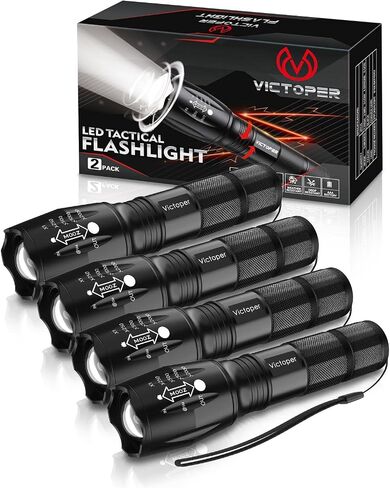 مصباح يدوي victoper LED 2 حزمة، شعلة تكتيكية ساطعة عالية لومن 5 أوضاع، ضوء فلاش قابل للتكبير مقاوم للماء للخارج، هدايا عيد ميلاد للرجال، غرفة النوم والمشي لمسافات طويلة وأساسيات التخييم للرجال in Kuwait