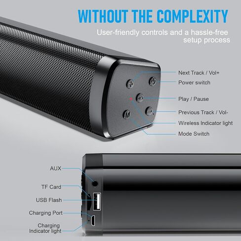 Dnil Portable Slim Sound Bar, Wireless Bluetooth Speaker, a Rechargeable Bluetooth Speaker for Indoor & Outdoor Use, Great for TV, Music, Exercise, Beach, and Travel. in Saudi Arabia