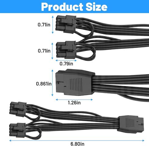6.8 in 16 Pin Female to Dual PCIe 8 Pin Male GPU, 12VHPWR Cable Extension in Saudi Arabia
