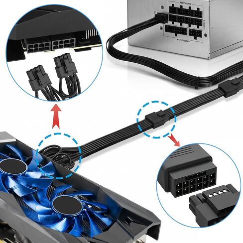 6.8 in 16 Pin Female to Dual PCIe 8 Pin Male GPU, 12VHPWR Cable Extension in Saudi Arabia