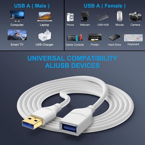 USB Extension Cable White,2 Pack 6FT Type A Male to Female Extension Cord in Saudi Arabia