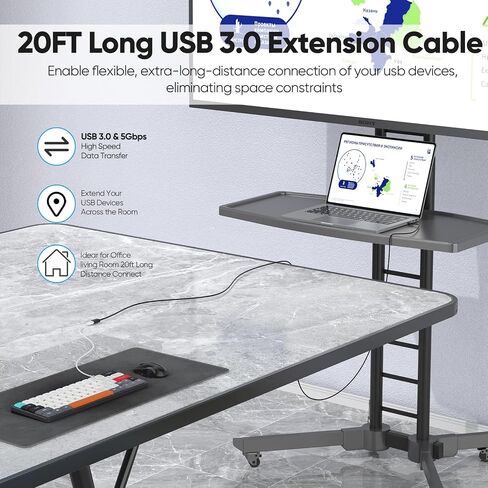 USB Extension Cable 20 ft, Long USB 3.0 Extender Cord 5Gbps Data Transfer in Saudi Arabia