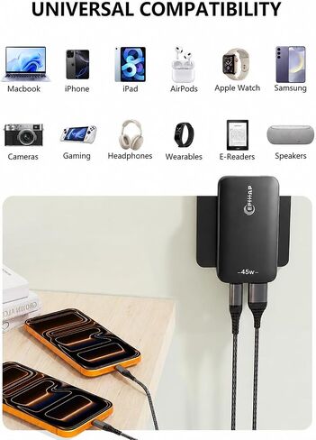 2‑Pack 45W Flat USB‑C Wall Charger, Slim Low‑Profile Dual Port Power Block in Saudi Arabia