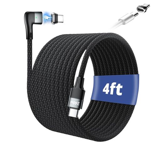 USB C to USB C Magnetic Charging Cable (6ft/1.8m) 240W Right Angle C to C Cable with 480Mbps Data Transfer, 24Pin No Plugging Required Charger Cord for Phone 17 16 15 Series Type C Devices, Black in Saudi Arabia