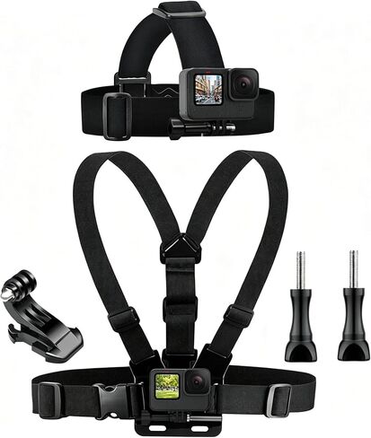 Action Camera Accessories Kit: Chest Mount Harness Strap Head Strap Mount Holder for Recording VLOG/POV, Hands Free Body Harness Strap Mount Kit for Most Action Cameras in Saudi Arabia