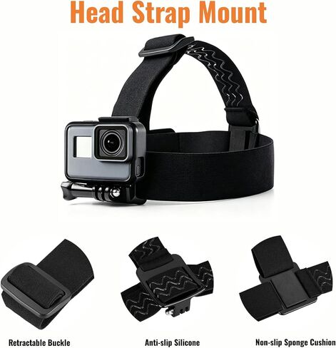 Action Camera Accessories Kit: Chest Mount Harness Strap Head Strap Mount Holder for Recording VLOG/POV, Hands Free Body Harness Strap Mount Kit for Most Action Cameras in Saudi Arabia