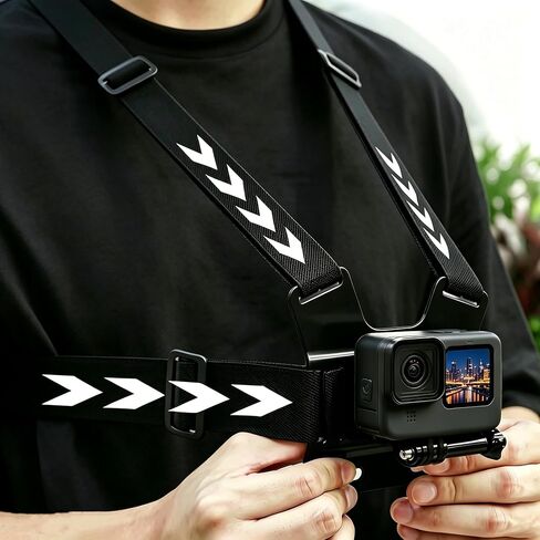 Action Camera Accessories Kit: Chest Mount Harness Strap Head Strap Mount Holder for Recording VLOG/POV, Hands Free Body Harness Strap Mount Kit for Most Action Cameras in Saudi Arabia