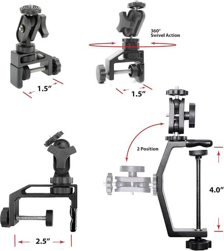 Pedco UltraClamp Assembly 360 Swivel Camera Mount Accessory for Cameras, Scopes and Binoculars (1.5-Inch w/Swivel), Black (P-UCA360) in Saudi Arabia