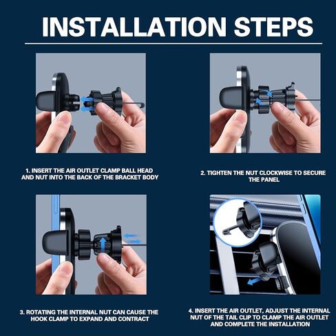 2026 Phone Holder for Car with Metal Hook Clip, Air Vent Cell Phone Stand Car Mount, 360° Rotation, One Button Release for iPhone Galaxy Google and Most Phones [Cases Friendly] Square-Black in Saudi Arabia