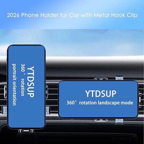 2026 Phone Holder for Car with Metal Hook Clip, Air Vent Cell Phone Stand Car Mount, 360° Rotation, One Button Release for iPhone Galaxy Google and Most Phones [Cases Friendly] Square-Black in Saudi Arabia
