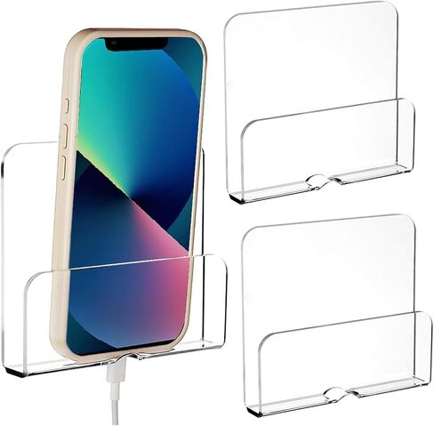 MIUPOO Clear Wall Mounted Phone Holder,Acrylic Phone Stand Self Adhesive with Charging Hole,Smartphone Cradle Bedside Organizer Remote Control Stand for RV Charging,2 Pieces. (2, Clear) in Saudi Arabia