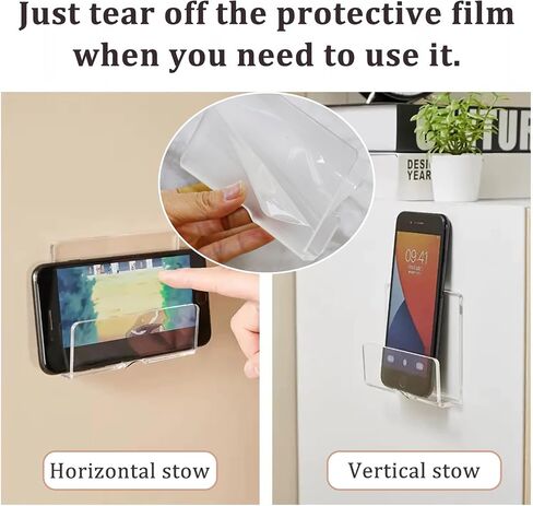 MIUPOO Clear Wall Mounted Phone Holder,Acrylic Phone Stand Self Adhesive with Charging Hole,Smartphone Cradle Bedside Organizer Remote Control Stand for RV Charging,2 Pieces. (2, Clear) in Saudi Arabia