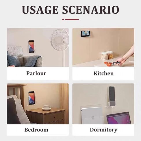 MIUPOO Clear Wall Mounted Phone Holder,Acrylic Phone Stand Self Adhesive with Charging Hole,Smartphone Cradle Bedside Organizer Remote Control Stand for RV Charging,2 Pieces. (2, Clear) in Saudi Arabia