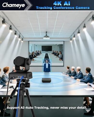 Chameye 4K PTZ Conference Room Camera 10X Optical Zoom and Bluetooth Conference Microphone, AI Auto Tracking, USB3.0 Plug and Play 4K HDMI PoE TF-Recording for Hybrid Meeting Small Church, C410x2+S4 in Saudi Arabia