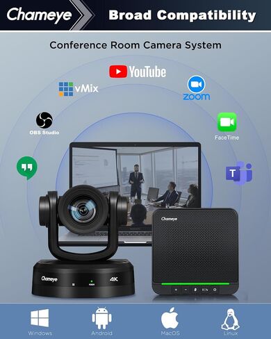 Chameye 4K PTZ Conference Room Camera 10X Optical Zoom and Bluetooth Conference Microphone, AI Auto Tracking, USB3.0 Plug and Play 4K HDMI PoE TF-Recording for Hybrid Meeting Small Church, C410x2+S4 in Saudi Arabia
