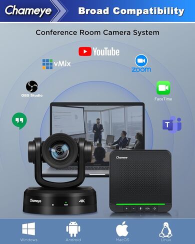 Chameye 4K PTZ Conference Room Camera and Bluetooth Conference Microphone, 10x+20X Optical Zoom AI Auto Tracking, USB3.0 Plug and Play 4K HDMI PoE TF-Recording for Hybrid Meeting Speech, C410+CH420+S4 in Saudi Arabia