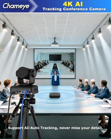 Chameye 4K PTZ Conference Room Camera and Bluetooth Conference Microphone, 10x+20X Optical Zoom AI Auto Tracking, USB3.0 Plug and Play 4K HDMI PoE TF-Recording for Hybrid Meeting Speech, C410+CH420+S4 in Saudi Arabia