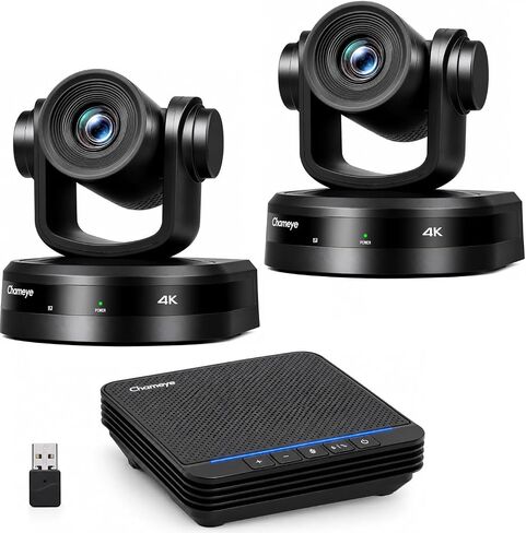 Chameye 4K PTZ Conference Room Camera and Bluetooth Conference Microphone, 20X Optical Zoom AI Auto Tracking, USB3.0 Plug and Play 4K HDMI PoE TF-Recording for Hybrid Meeting Speech Church, CH420x2+S4 in Saudi Arabia