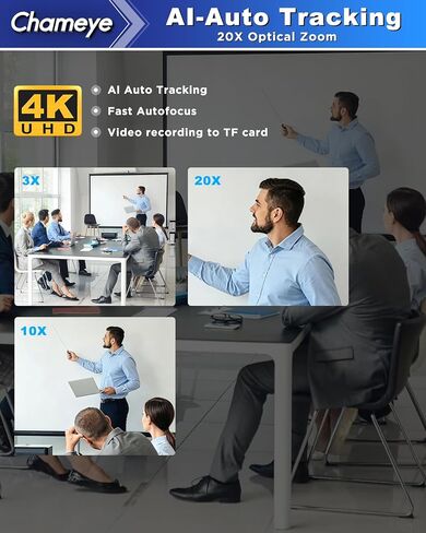 Chameye 4K PTZ Conference Room Camera and Bluetooth Conference Microphone, 20X Optical Zoom AI Auto Tracking, USB3.0 Plug and Play 4K HDMI PoE TF-Recording for Hybrid Meeting Speech Church, CH420x2+S4 in Saudi Arabia