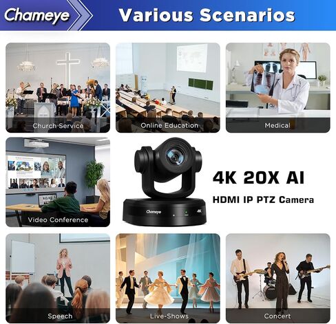 Chameye 4K PTZ Conference Room Camera and Bluetooth Conference Microphone, 10x+20X Optical Zoom AI Auto Tracking, USB3.0 Plug and Play 4K HDMI PoE TF-Recording for Hybrid Meeting Speech, CH420+C410+S4 in Saudi Arabia