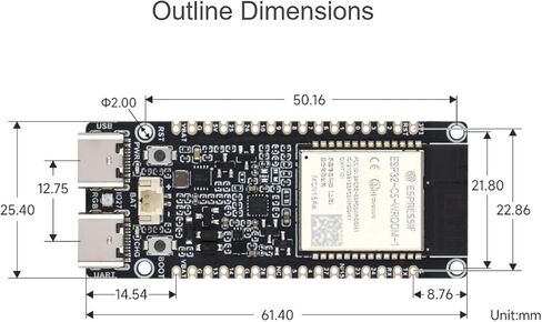 ESP32-C5 5GHz 2.4GHz Dual-Band Wi-Fi 6 Development Board, Adopts ESP32-C5-WROOM-1 Series Module, Integrates Bluetooth 5, Zigbee 3.0 and Thread Protocols, 16MB Flash, 8MB PSRAM in Saudi Arabia