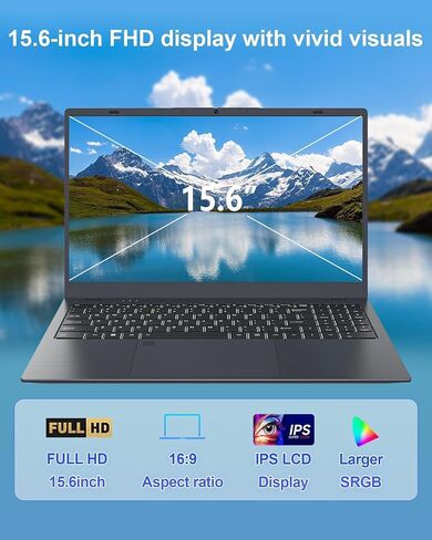 كمبيوتر محمول، شاشة FHD IPS مقاس 15.6 بوصة، معالج N95 (Beat N5095)، ذاكرة الوصول العشوائي DDR5 عالية السرعة 12 جيجابايت، 256 جيجابايت SSD، WiFi 6 BT 5.3، بصمة الإصبع، لوحة مفاتيح بإضاءة خلفية، كمبيوتر محمول خفيف الوزن لمكتب طلاب الأعمال in Kuwait