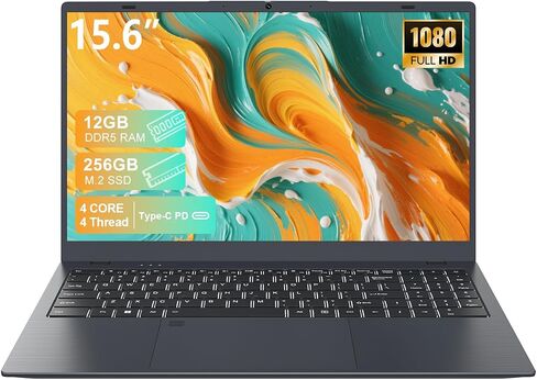 كمبيوتر محمول، شاشة FHD IPS مقاس 15.6 بوصة، معالج N95 (Beat N5095)، ذاكرة الوصول العشوائي DDR5 عالية السرعة 12 جيجابايت، 256 جيجابايت SSD، WiFi 6 BT 5.3، بصمة الإصبع، لوحة مفاتيح بإضاءة خلفية، كمبيوتر محمول خفيف الوزن لمكتب طلاب الأعمال in Kuwait