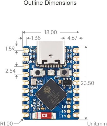 ESP32-S3 Mini Dev Board Based on ESP32-S3 Dual-Core Processor up to 240MHz Main Frequency, Support 2.4GHz Wi-Fi & Bluetooth 5, 8MB Flash Memory, 8MB PSRAM, Onboard Multi-Function GPIO Pins in Saudi Arabia