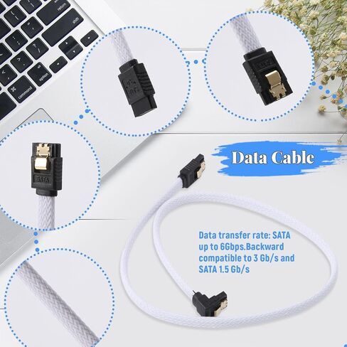 50CM SATA 3.0 III SATA3 7pin Data Cable Right Angle 6Gb/s SSD Cables HDD Hard Disk Data Cord with Nylon Sleeved(White) in Saudi Arabia